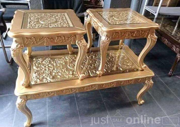 Gold center table with 2 stool for sale in Ikorodu