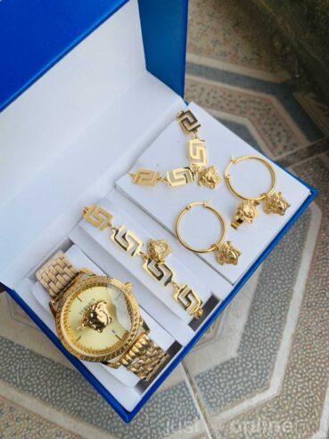 Necklace, Watch, earrings, and bracelet