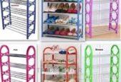 Plastic shoe rack with metal rods