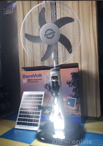 Duravoit rechargeable fan with solar panel and two blue