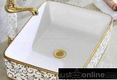 Gold and White Countertops Wash Basin- Orile Coker