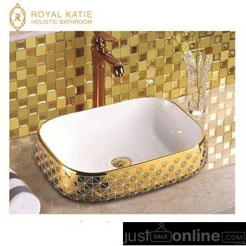 Gold and White Countertops Wash Basin- Orile Coker