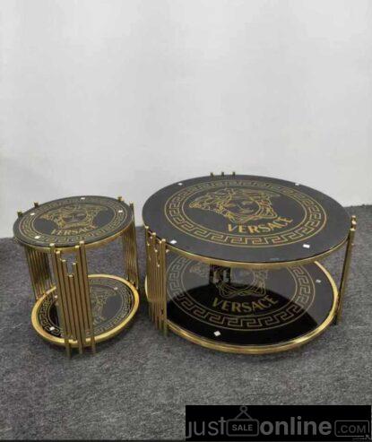 Quality glass Versace Table with 2 side stools – Ojo