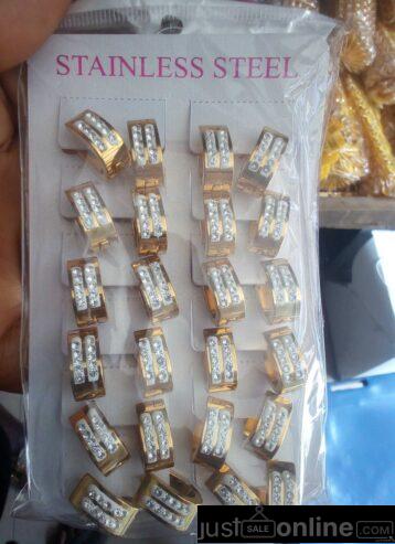 Steel earring for sale at trade fair market