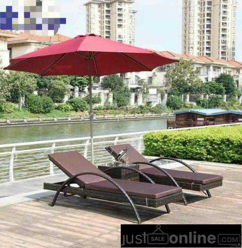 Garden umbrella with pool bed and side stool