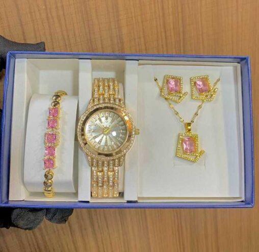 Wristwatches and jewelry set for sale at tradefair market