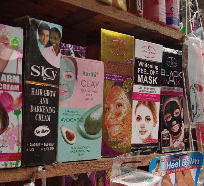 Beauty products for sale at iyana-iba market ojo