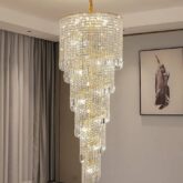 Led crystal chandelier lights for high roof sitting room, stairca