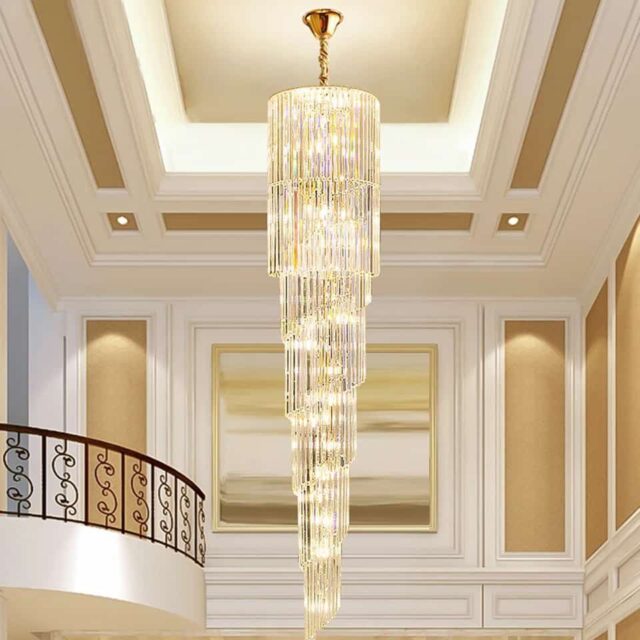 Led crystal chandelier lights for high roof sitting room, stairca