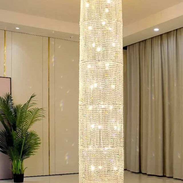 Led crystal chandelier lights for high roof sitting room, stairca