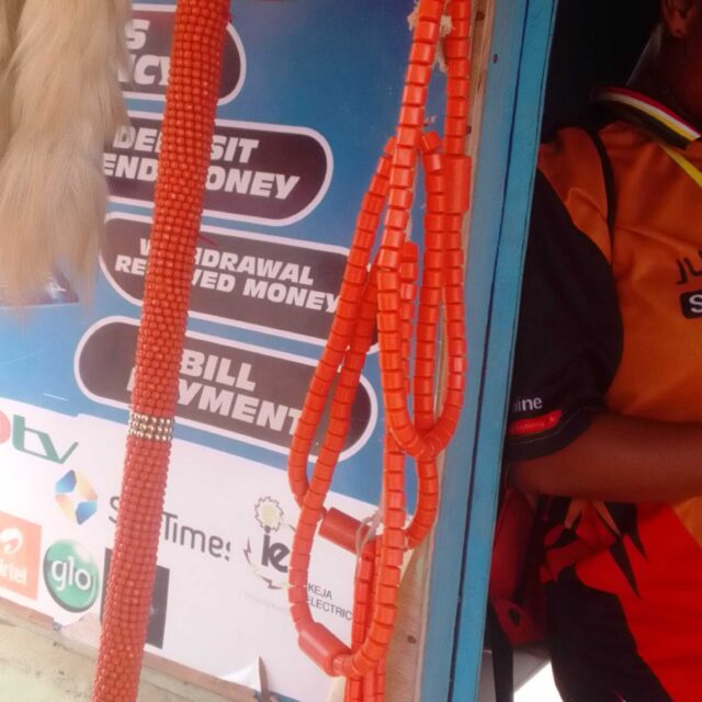 Traditional working stick and beads available for sale at ikorodu