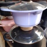 Stainless steel pot for sale at Alaba international market