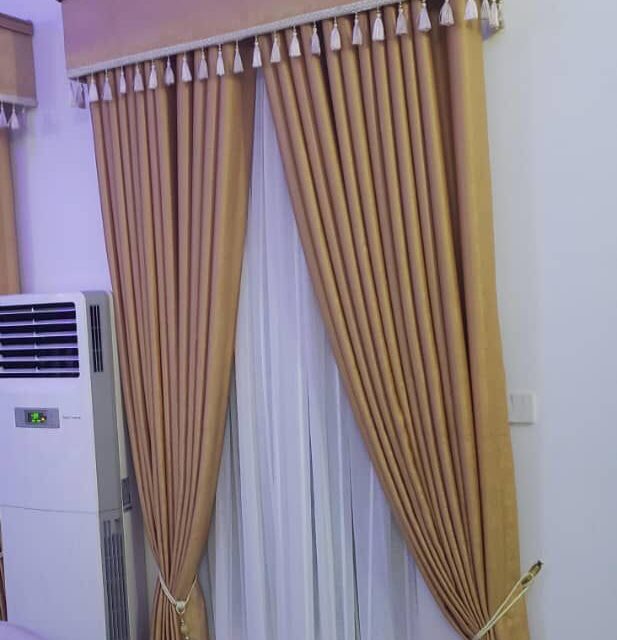 Office and house curtains for sell at trade fair market