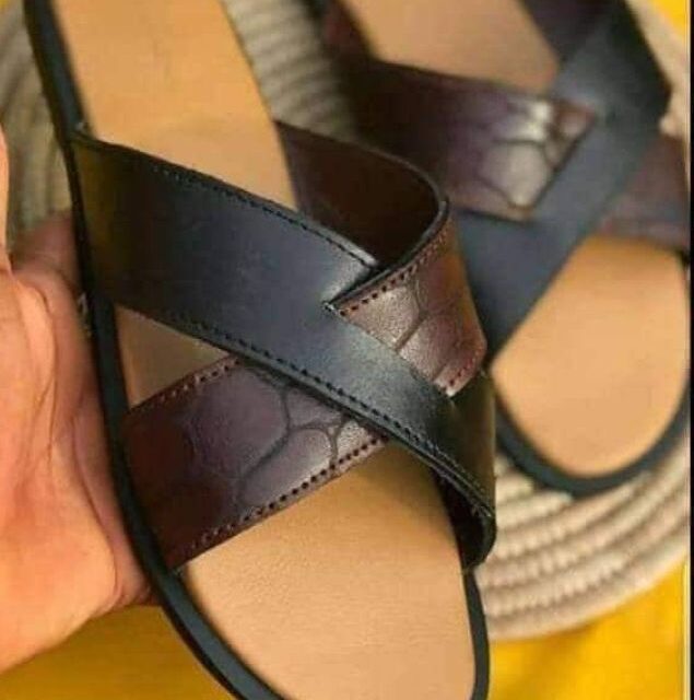 Handmade leather slippers for sale at ikorodu