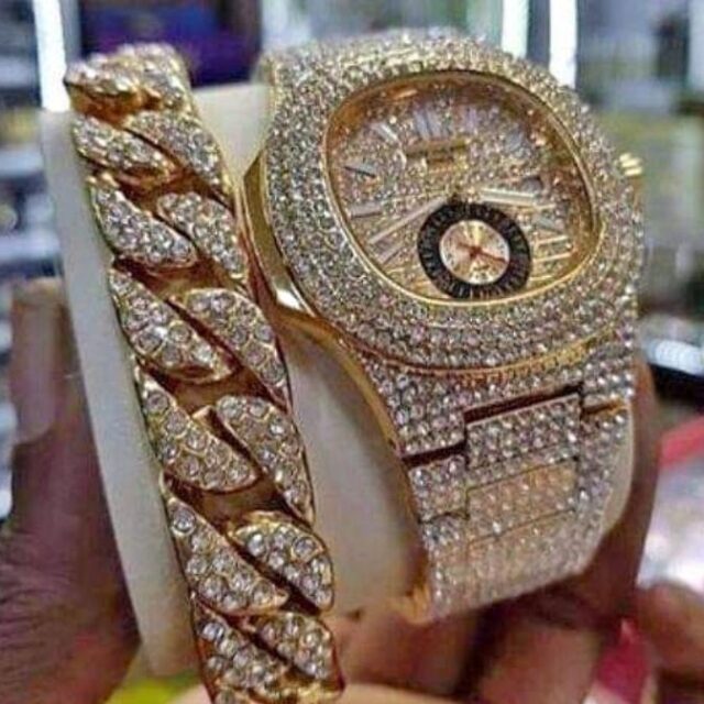 Stone iced wrist watch for sale at ikorodu