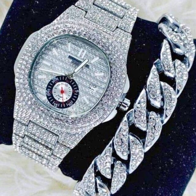 Stone iced wrist watch for sale at ikorodu