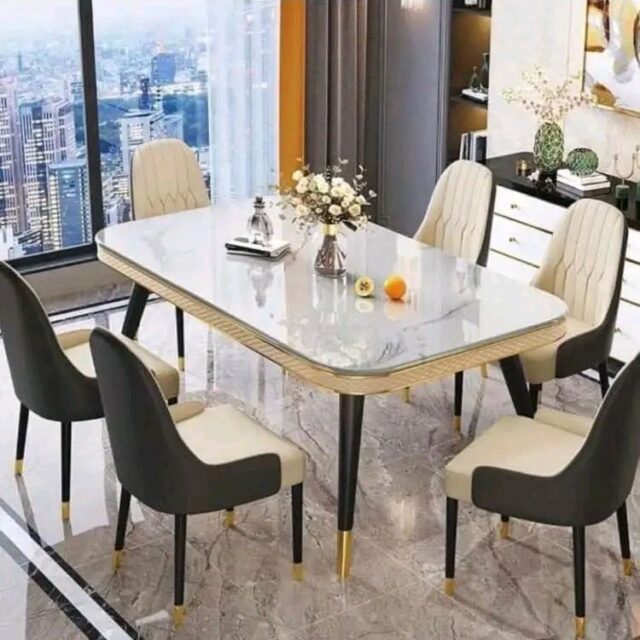 Marble dinning set with 6 chairs